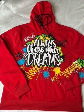 Red Graphic Crewneck Hoodie - Always Chase Your Dreams